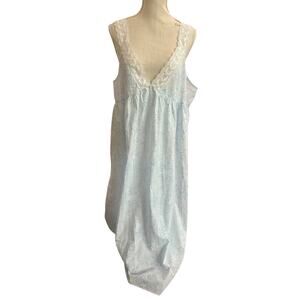 Eileen West White & Blue Floral Lace 100% Cotton Long Ballet Nightgown Size 2X